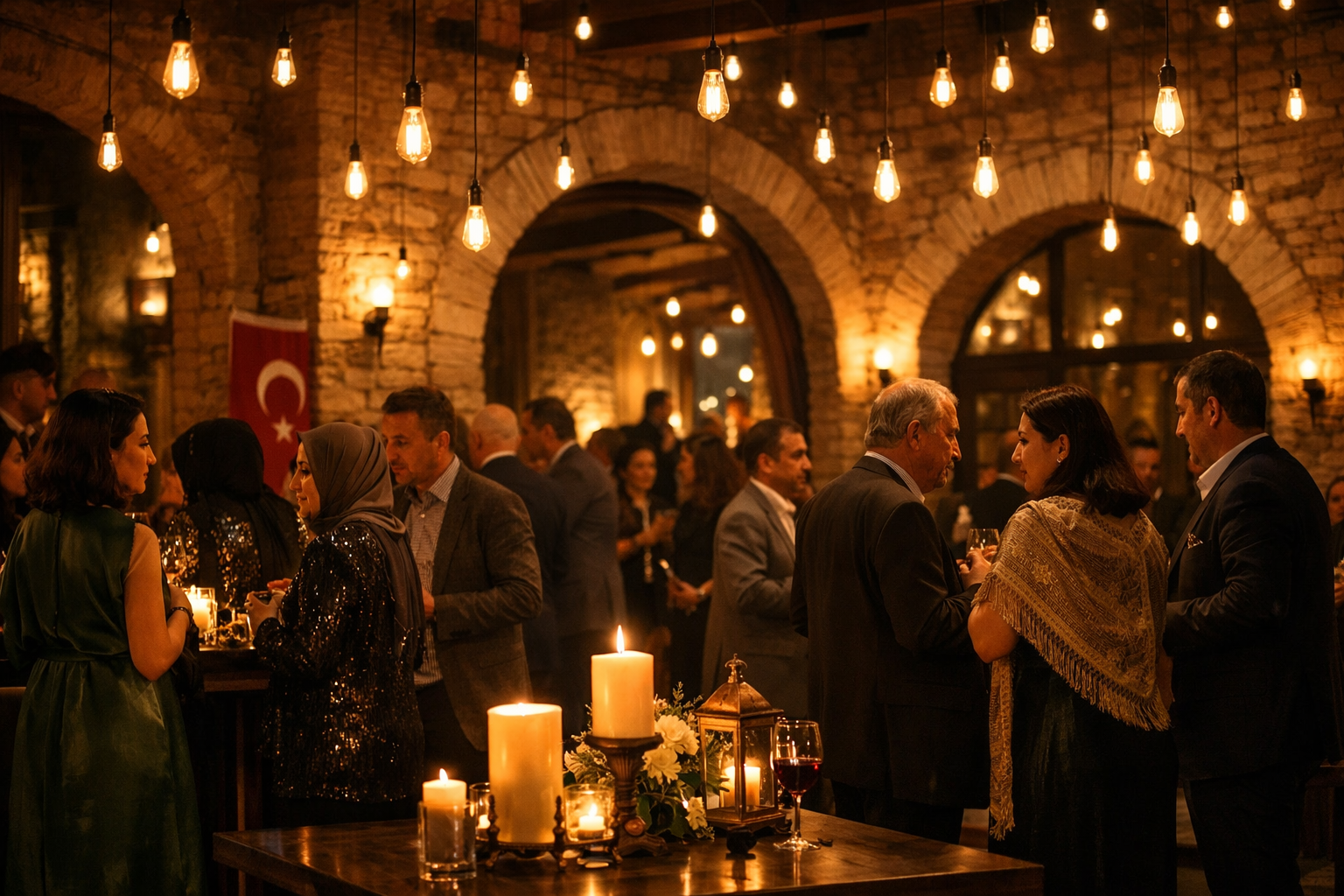 Sicak aydinlatmali bir etkinlik mekani